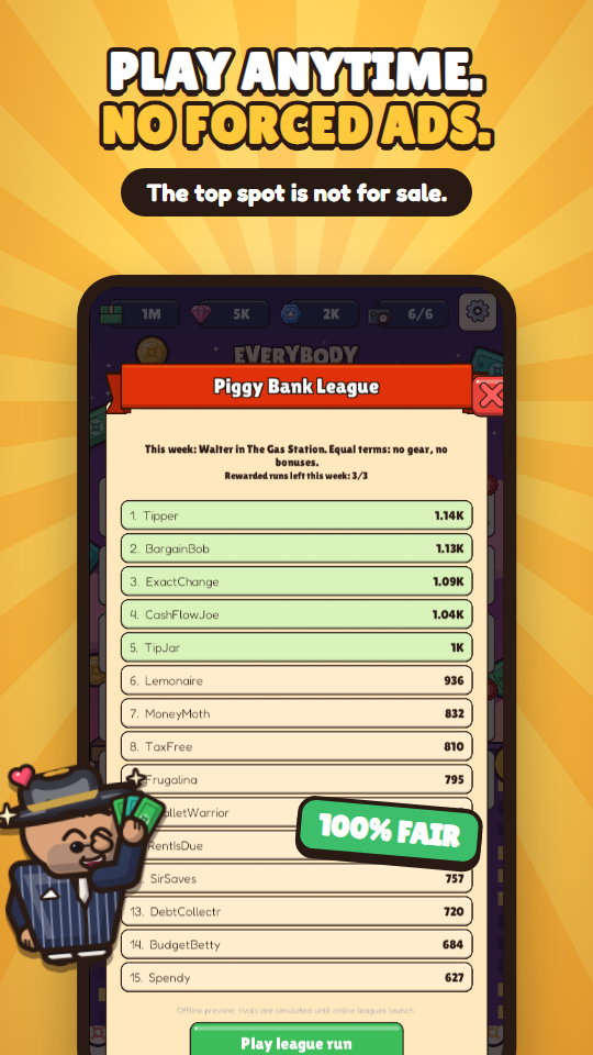 Weekly league on equal terms